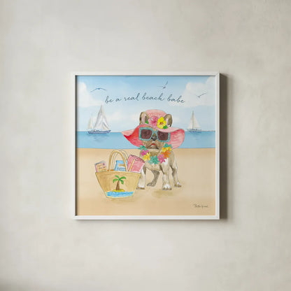 Summer Paws IV by Beth Grove. Shown in a crisp white glass frame for a clean and minimalist style. Available as an archival giclee rolled canvas, fine art paper, or poster print. SKU 48186a.