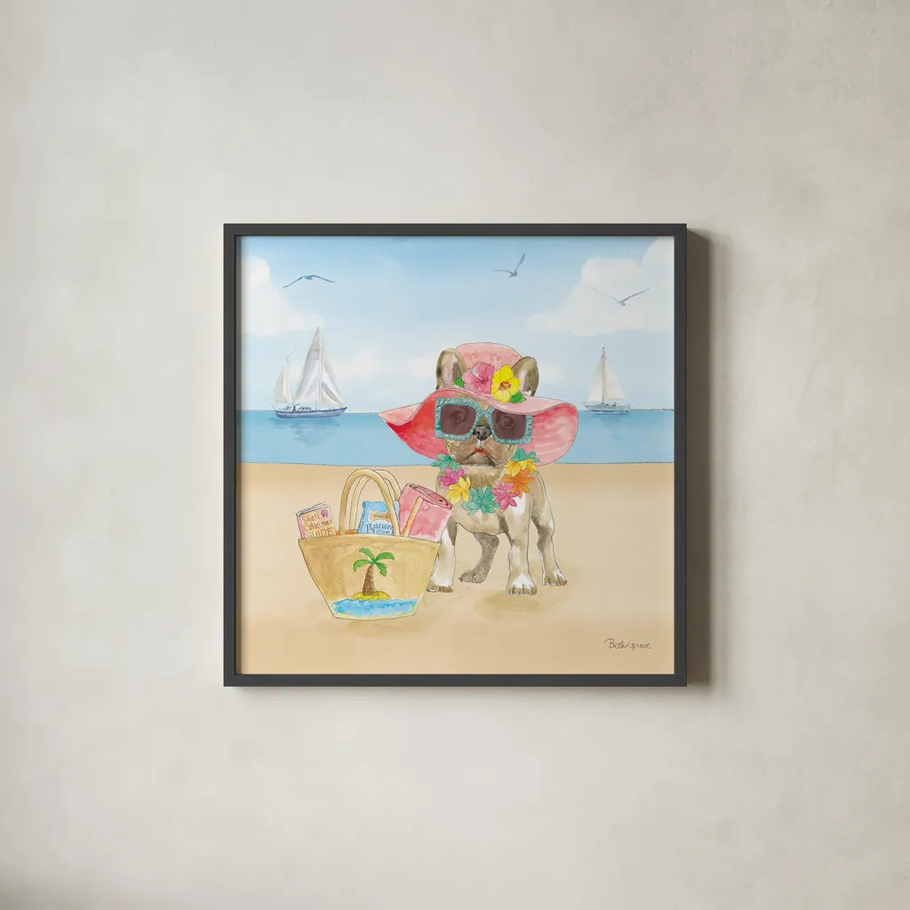 Summer Paws IV No Words by Beth Grove. Shown in a sleek black glass frame for a contemporary gallery look. Available as an archival giclee rolled canvas, fine art paper, or poster print. SKU 48913a.