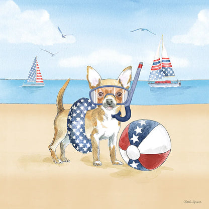 Summer Paws Patriotic II by Beth Grove. SKU 57362a. Archival Giclee Fine art print for wall decor.