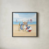 Summer Paws Patriotic II by Beth Grove. Shown in a sleek black glass frame for a contemporary gallery look. Available as an archival giclee rolled canvas, fine art paper, or poster print. SKU 57362a.