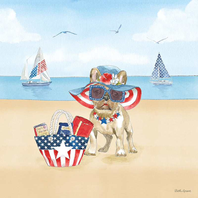 Summer Paws Patriotic IV by Beth Grove. SKU 57365a. Archival Giclee Fine art print for wall decor.