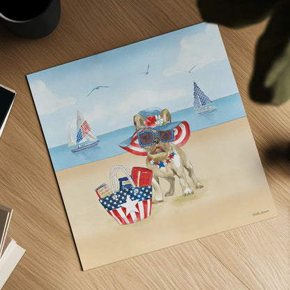 Summer Paws Patriotic IV by Beth Grove. Shown as a detailed flat fine art print, highlighting archival giclee quality. Available as an archival giclee rolled canvas, fine art paper, or poster print. SKU 57365a.