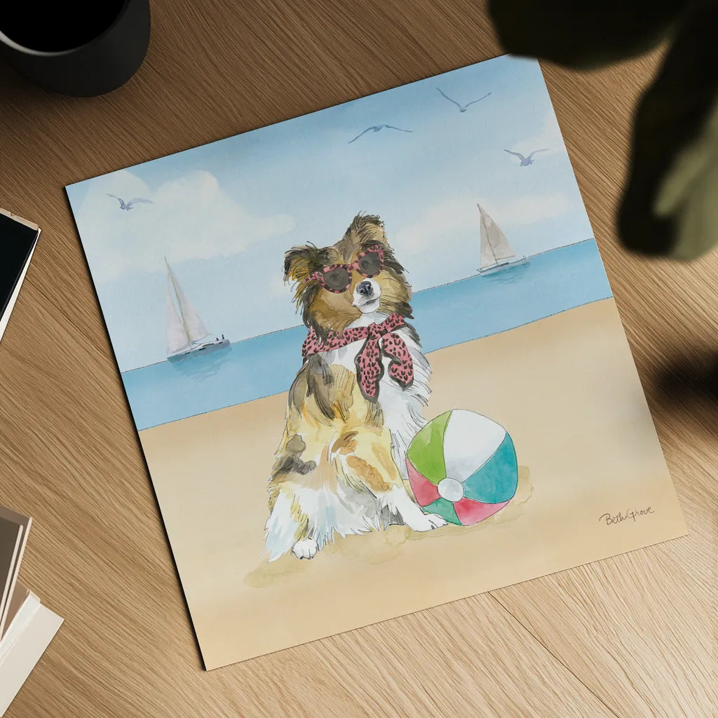 Summer Paws V No Words by Beth Grove. Shown as a detailed flat fine art print, highlighting archival giclee quality. Available as an archival giclee rolled canvas, fine art paper, or poster print. SKU 48914a.