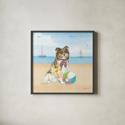 Summer Paws V No Words by Beth Grove. Shown in a sleek black glass frame for a contemporary gallery look. Available as an archival giclee rolled canvas, fine art paper, or poster print. SKU 48914a.