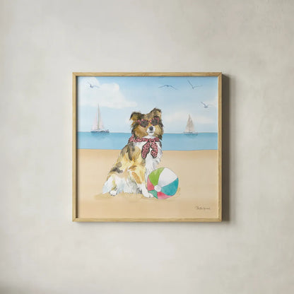 Summer Paws V No Words by Beth Grove. Shown in a natural wood glass frame for a timeless modern aesthetic. Available as an archival giclee rolled canvas, fine art paper, or poster print. SKU 48914a.