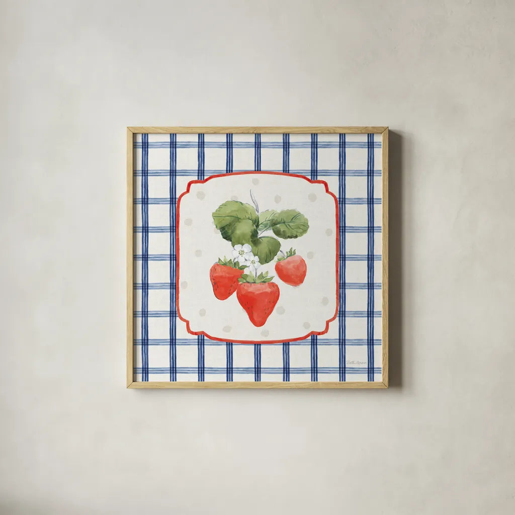 Summer Stems I by Beth Grove. Shown in a natural wood glass frame for a timeless modern aesthetic. Available as an archival giclee rolled canvas, fine art paper, or poster print. SKU 101555a.