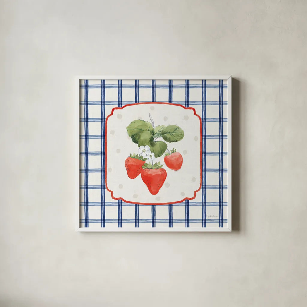 Summer Stems I by Beth Grove. Shown in a crisp white glass frame for a clean and minimalist style. Available as an archival giclee rolled canvas, fine art paper, or poster print. SKU 101555a.