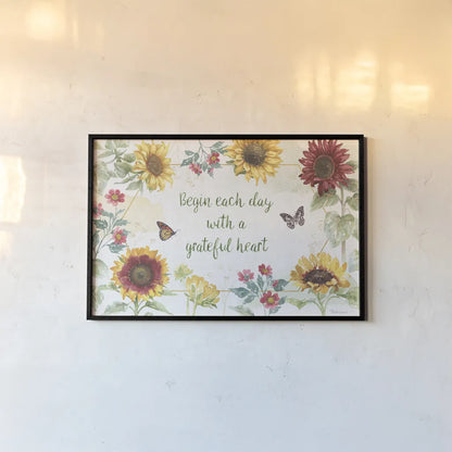 Sunflower Splendor I by Beth Grove. shown as a paper print in a black flame. Available as a archival giclee rolled canvas, fine art paper, or poster print. SKU 65339i.