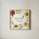 Sunflower Splendor III by Beth Grove. Shown in a natural wood glass frame for a timeless modern aesthetic. Available as an archival giclee rolled canvas, fine art paper, or poster print. SKU 65341a.