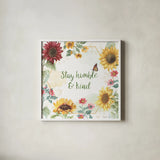 Sunflower Splendor III by Beth Grove. Shown in a crisp white glass frame for a clean and minimalist style. Available as an archival giclee rolled canvas, fine art paper, or poster print. SKU 65341a.