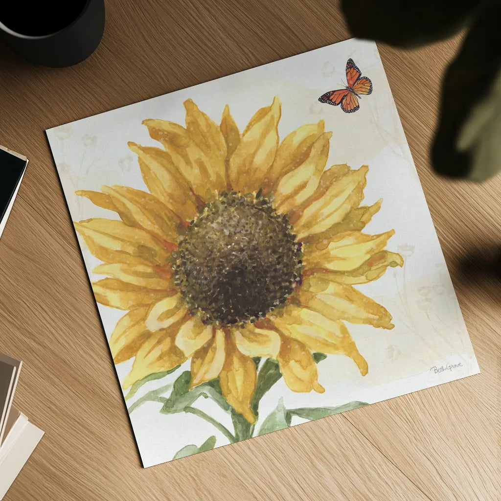 Sunflower Splendor IX by Beth Grove. Shown as a detailed flat fine art print, highlighting archival giclee quality. Available as an archival giclee rolled canvas, fine art paper, or poster print. SKU 65347a.