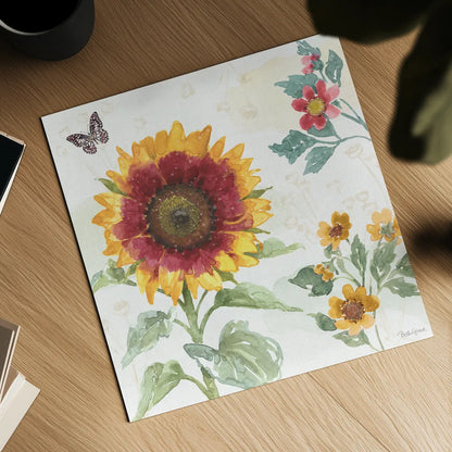 Sunflower Splendor VII by Beth Grove. Shown as a detailed flat fine art print, highlighting archival giclee quality. Available as an archival giclee rolled canvas, fine art paper, or poster print. SKU 65345a.