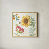 Sunflower Splendor VIII by Beth Grove. Shown in a natural wood glass frame for a timeless modern aesthetic. Available as an archival giclee rolled canvas, fine art paper, or poster print. SKU 65346a.