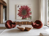 Sunflower Splendor X by Beth Grove. Shown as extra-large giant wall art in a modern living room. Available as an archival giclee rolled canvas, fine art paper, or poster print. SKU 65348a.
