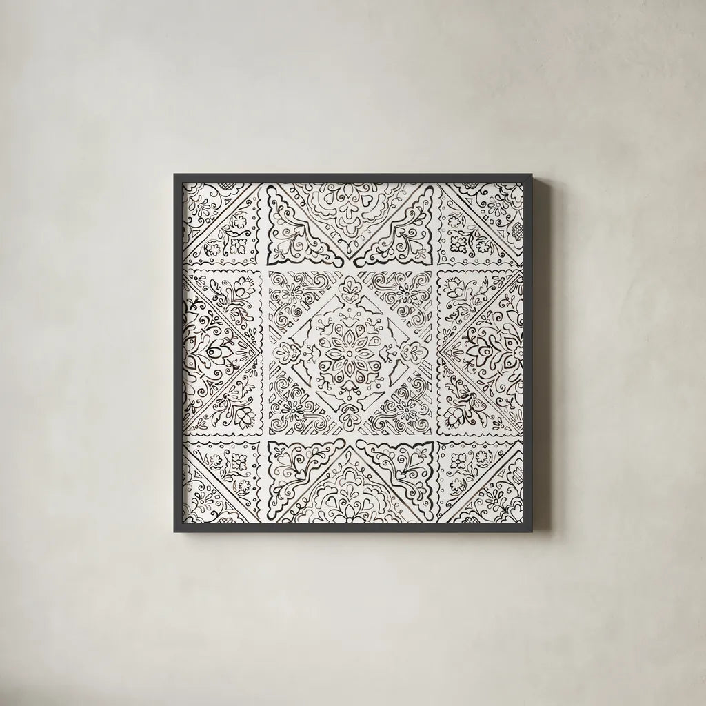 Sunny Bouquet Pattern IIIB by Beth Grove. Shown in a sleek black glass frame for a contemporary gallery look. Available as an archival giclee rolled canvas, fine art paper, or poster print. SKU 37160a.