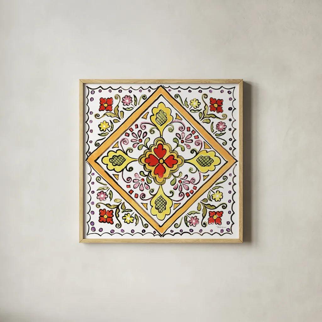 Sunny Bouquets V by Beth Grove. Shown in a natural wood glass frame for a timeless modern aesthetic. Available as an archival giclee rolled canvas, fine art paper, or poster print. SKU 34937a.