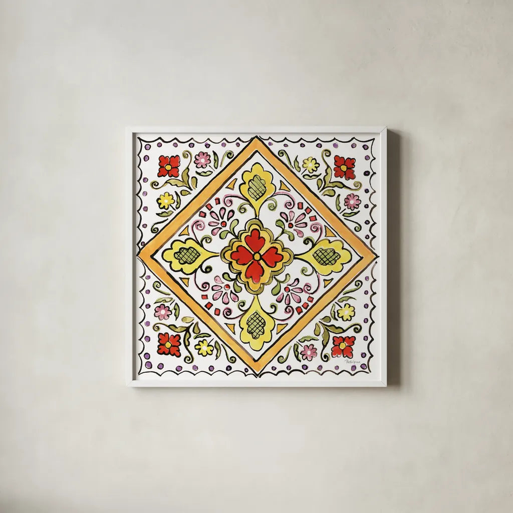 Sunny Bouquets V by Beth Grove. Shown in a crisp white glass frame for a clean and minimalist style. Available as an archival giclee rolled canvas, fine art paper, or poster print. SKU 34937a.