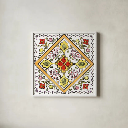 Sunny Bouquets V by Beth Grove. Shown in a crisp white glass frame for a clean and minimalist style. Available as an archival giclee rolled canvas, fine art paper, or poster print. SKU 34937a.