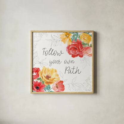 Sunny Bouquets V by Beth Grove. Shown in a natural wood glass frame for a timeless modern aesthetic. Available as an archival giclee rolled canvas, fine art paper, or poster print. SKU 92407a.