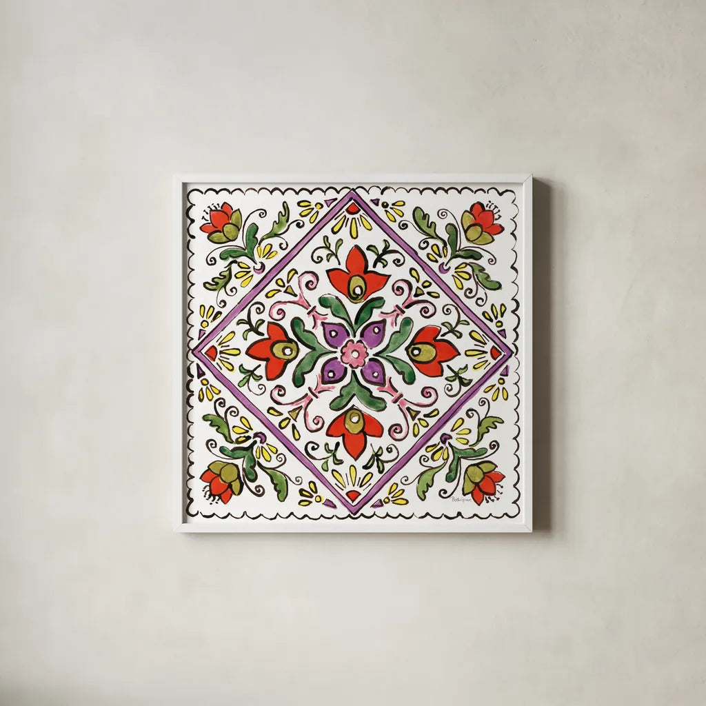 Sunny Bouquets VII by Beth Grove. Shown in a crisp white glass frame for a clean and minimalist style. Available as an archival giclee rolled canvas, fine art paper, or poster print. SKU 34939a.