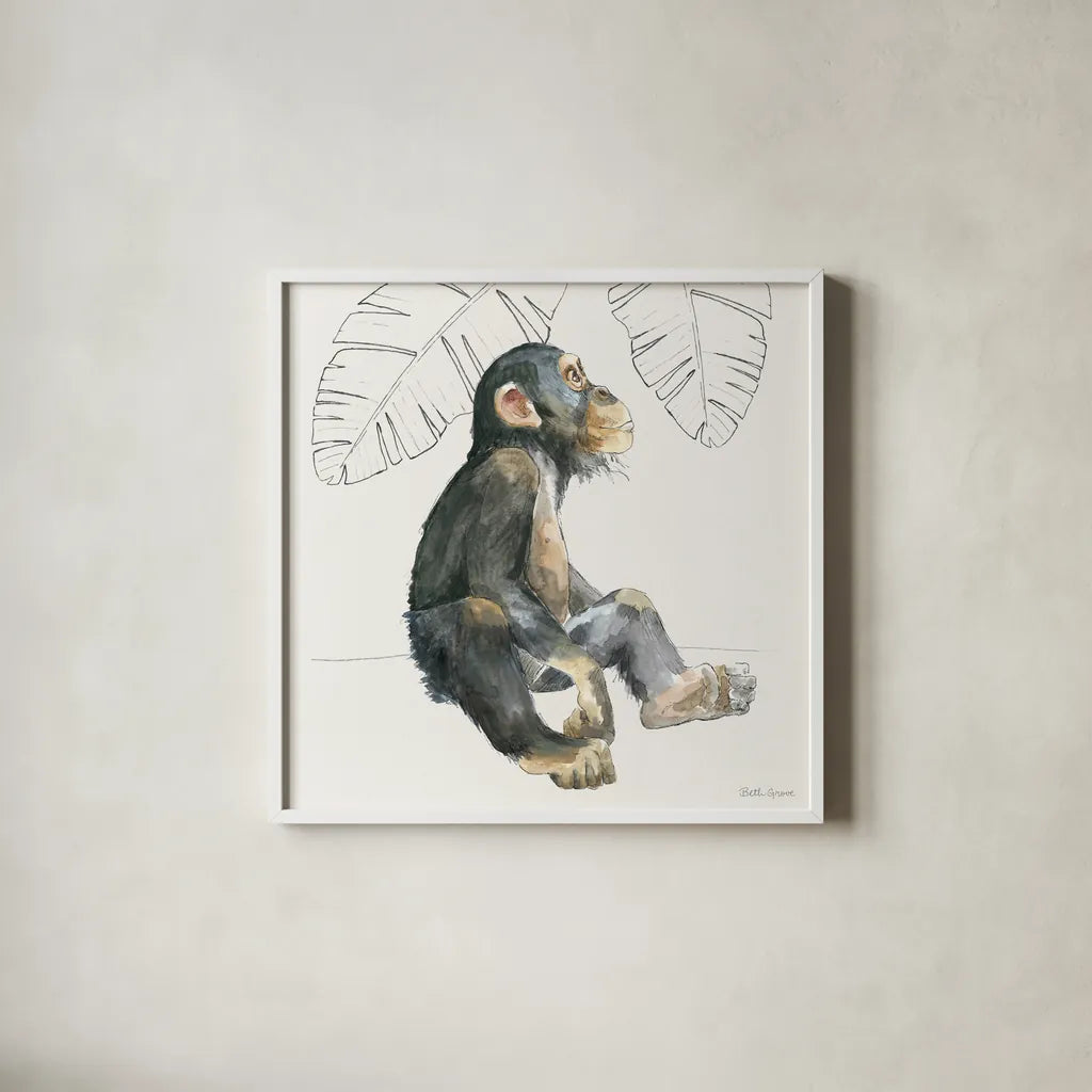 Sweet Animals II by Beth Grove. Shown in a crisp white glass frame for a clean and minimalist style. Available as an archival giclee rolled canvas, fine art paper, or poster print. SKU 94611a.