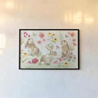 Sweet Bunnies I by Beth Grove. shown as a paper print in a black flame. Available as a archival giclee rolled canvas, fine art paper, or poster print. SKU 59905i.