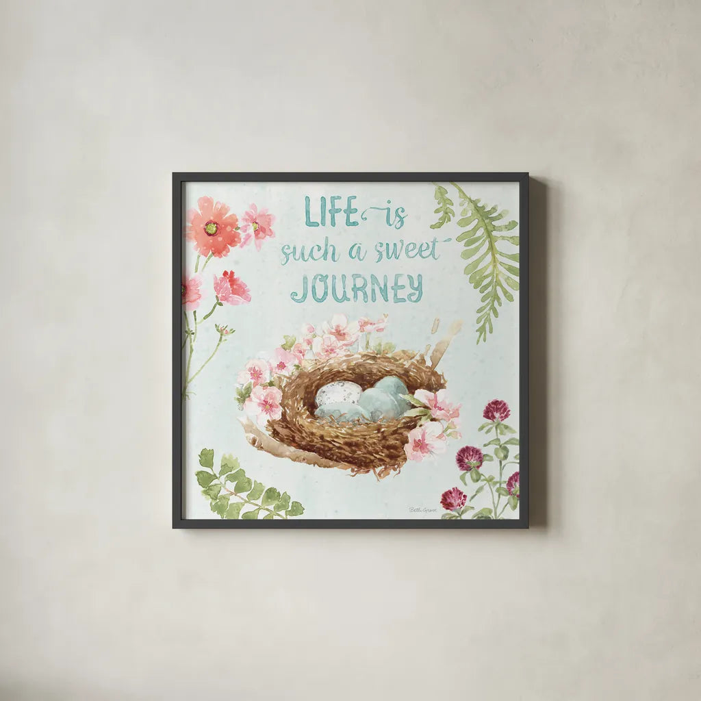 Sweet Bunnies VII by Beth Grove. Shown in a sleek black glass frame for a contemporary gallery look. Available as an archival giclee rolled canvas, fine art paper, or poster print. SKU 59911a.