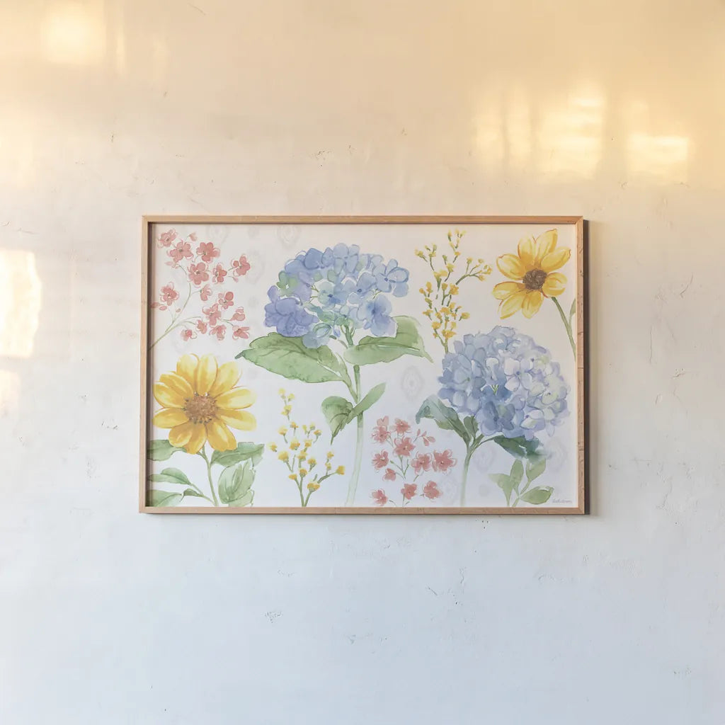 Sweet Garden I by Beth Grove. shown as a paper print in a natural frame. Available as a archival giclee rolled canvas, fine art paper, or poster print. SKU 95989i.