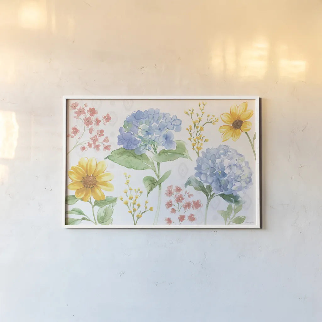 Sweet Garden I by Beth Grove. shown as a paper print in a white frame. Available as a archival giclee rolled canvas, fine art paper, or poster print. SKU 95989i.