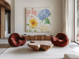 Sweet Garden III by Beth Grove. Shown as extra-large giant wall art in a modern living room. Available as an archival giclee rolled canvas, fine art paper, or poster print. SKU 95991a.