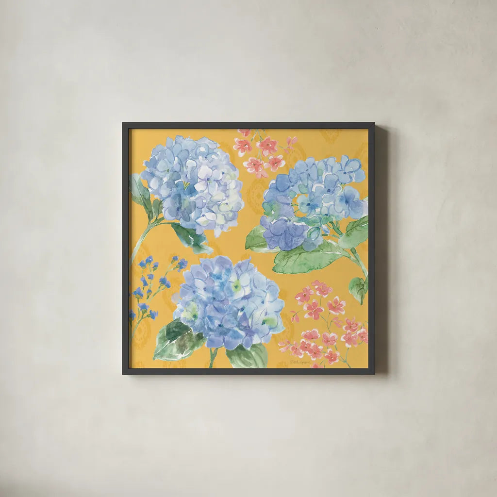 Sweet Garden IV by Beth Grove. Shown in a sleek black glass frame for a contemporary gallery look. Available as an archival giclee rolled canvas, fine art paper, or poster print. SKU 95992a.
