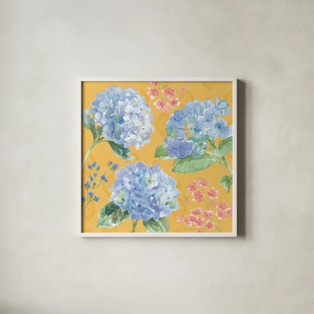 Sweet Garden IV by Beth Grove. Shown in a crisp white glass frame for a clean and minimalist style. Available as an archival giclee rolled canvas, fine art paper, or poster print. SKU 95992a.