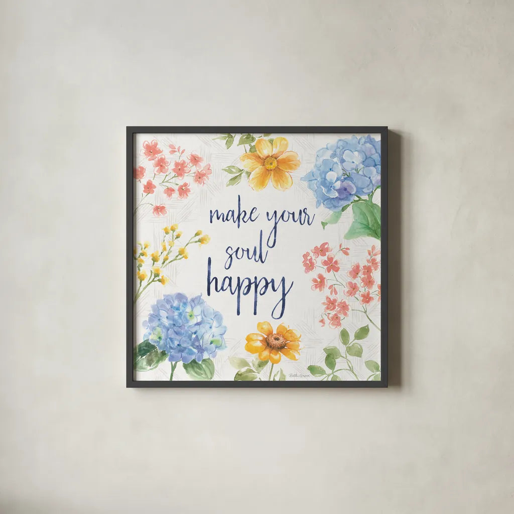 Sweet Garden VI by Beth Grove. Shown in a sleek black glass frame for a contemporary gallery look. Available as an archival giclee rolled canvas, fine art paper, or poster print. SKU 95994a.