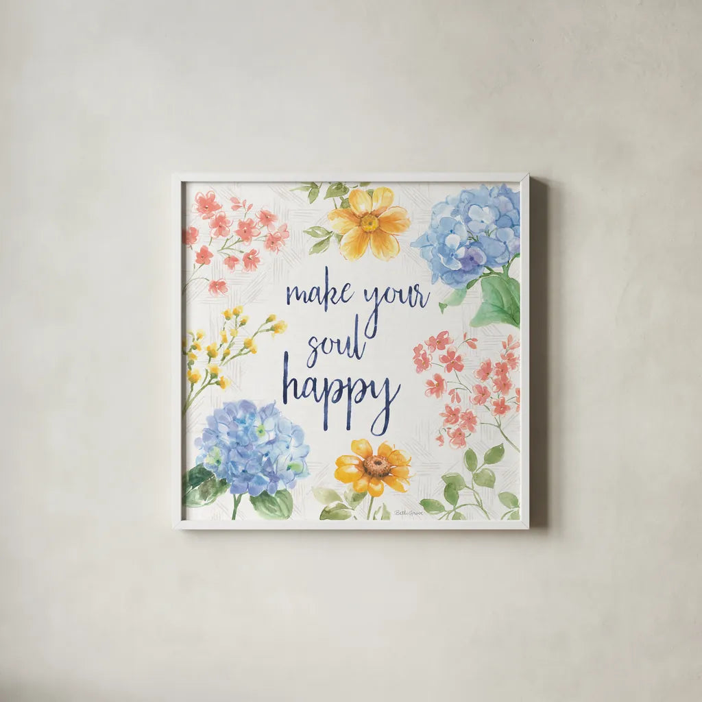 Sweet Garden VI by Beth Grove. Shown in a crisp white glass frame for a clean and minimalist style. Available as an archival giclee rolled canvas, fine art paper, or poster print. SKU 95994a.