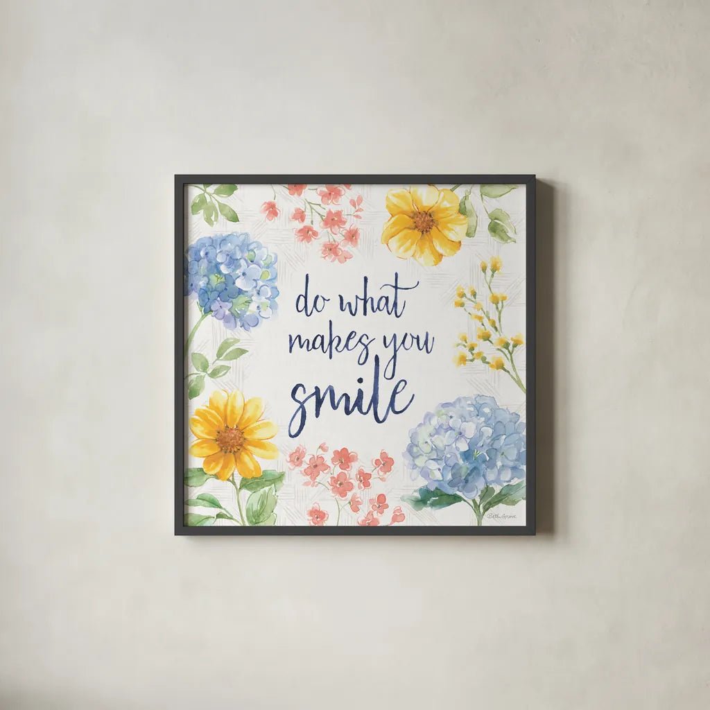 Sweet Garden VII by Beth Grove. Shown in a sleek black glass frame for a contemporary gallery look. Available as an archival giclee rolled canvas, fine art paper, or poster print. SKU 95995a.