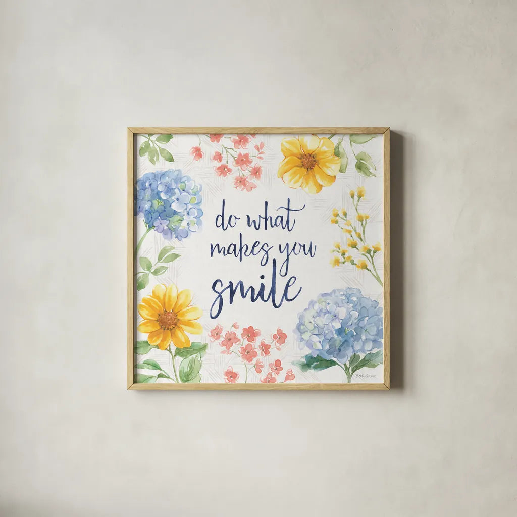 Sweet Garden VII by Beth Grove. Shown in a natural wood glass frame for a timeless modern aesthetic. Available as an archival giclee rolled canvas, fine art paper, or poster print. SKU 95995a.