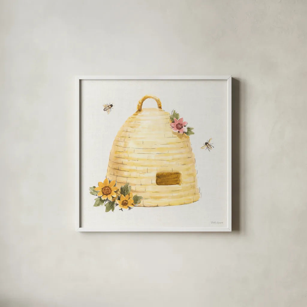 Sweet Honey I by Beth Grove. Shown in a crisp white glass frame for a clean and minimalist style. Available as an archival giclee rolled canvas, fine art paper, or poster print. SKU 99480a.