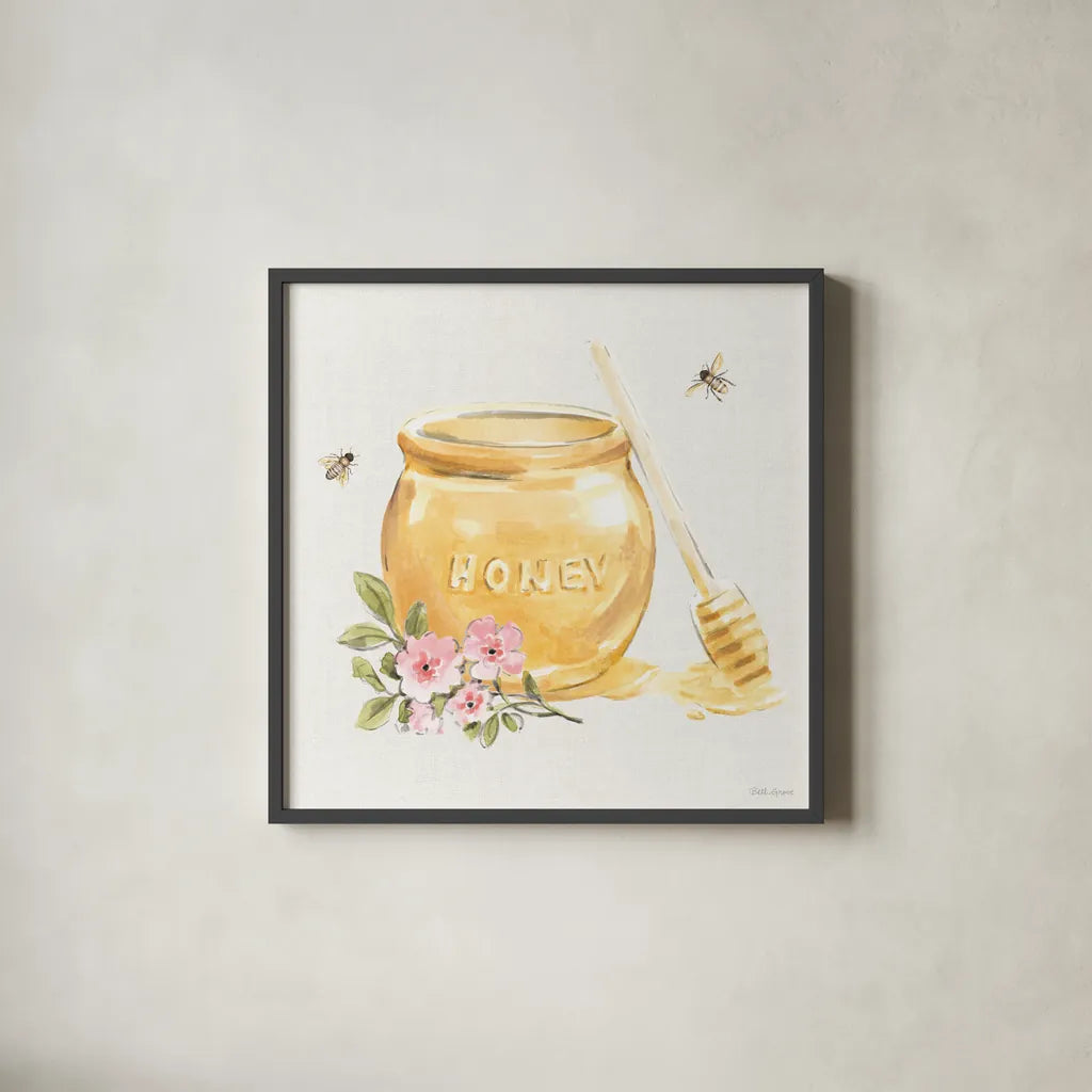 Sweet Honey II by Beth Grove. Shown in a sleek black glass frame for a contemporary gallery look. Available as an archival giclee rolled canvas, fine art paper, or poster print. SKU 99481a.