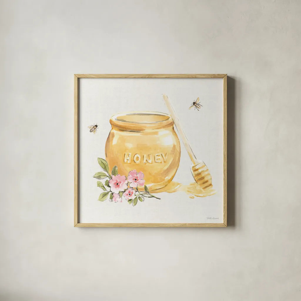 Sweet Honey II by Beth Grove. Shown in a natural wood glass frame for a timeless modern aesthetic. Available as an archival giclee rolled canvas, fine art paper, or poster print. SKU 99481a.