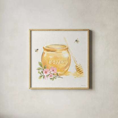 Sweet Honey II by Beth Grove. Shown in a natural wood glass frame for a timeless modern aesthetic. Available as an archival giclee rolled canvas, fine art paper, or poster print. SKU 99481a.