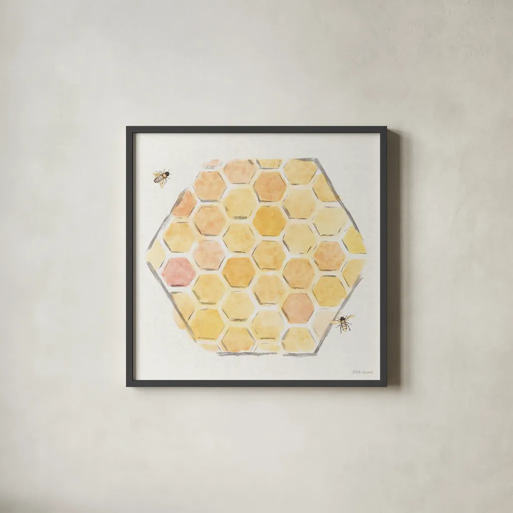 Sweet Honey VII by Beth Grove. Shown in a sleek black glass frame for a contemporary gallery look. Available as an archival giclee rolled canvas, fine art paper, or poster print. SKU 99486a.