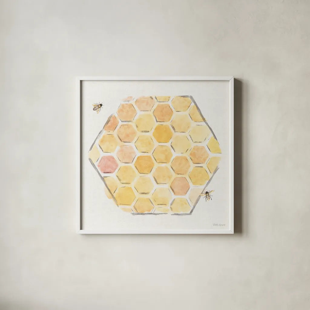 Sweet Honey VII by Beth Grove. Shown in a crisp white glass frame for a clean and minimalist style. Available as an archival giclee rolled canvas, fine art paper, or poster print. SKU 99486a.