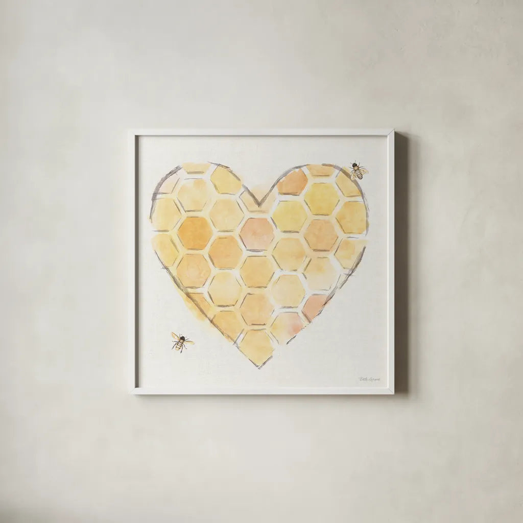 Sweet Honey VIII by Beth Grove. Shown in a crisp white glass frame for a clean and minimalist style. Available as an archival giclee rolled canvas, fine art paper, or poster print. SKU 99487a.