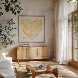 Sweet Honey VIII by Beth Grove. Shown in a natural wood frame in a cozy modern living room. Available as an archival giclee rolled canvas, fine art paper, or poster print. SKU 99487a.