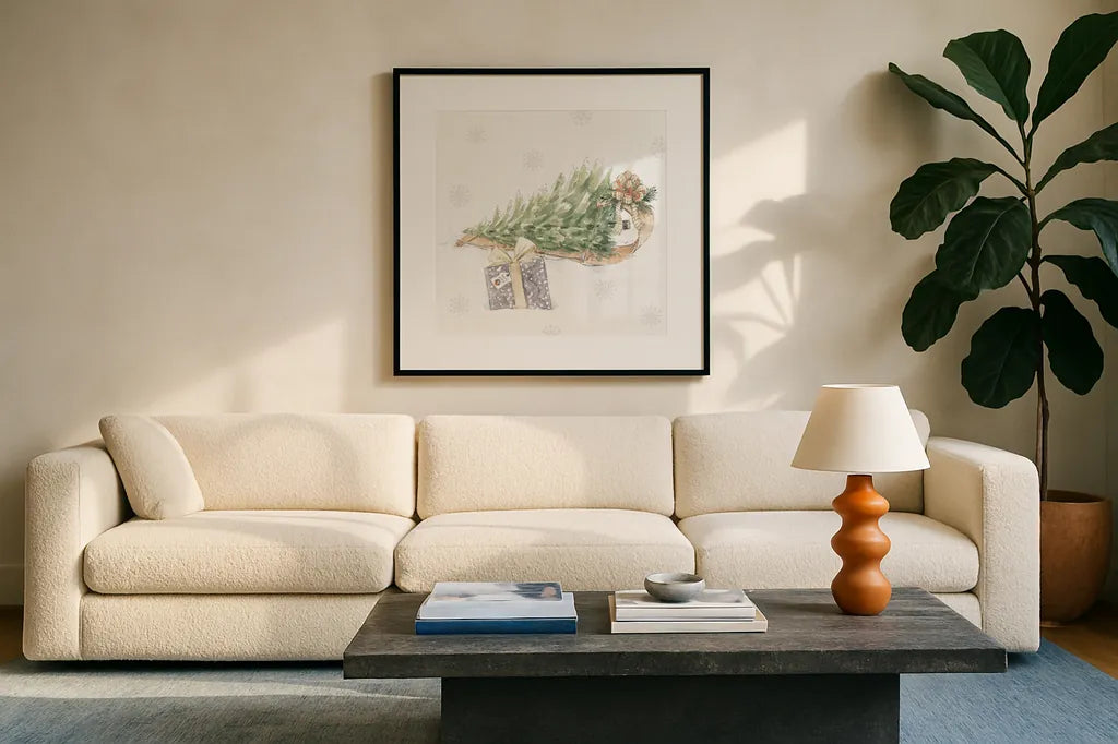 Sweet Season V by Beth Grove. Displayed in a glass frame with matte in a clean modern living room. Available as an archival giclee rolled canvas, fine art paper, or poster print. SKU 94680a.