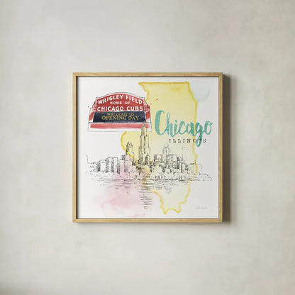 US Cities II by Beth Grove. Shown in a natural wood glass frame for a timeless modern aesthetic. Available as an archival giclee rolled canvas, fine art paper, or poster print. SKU 27167a.