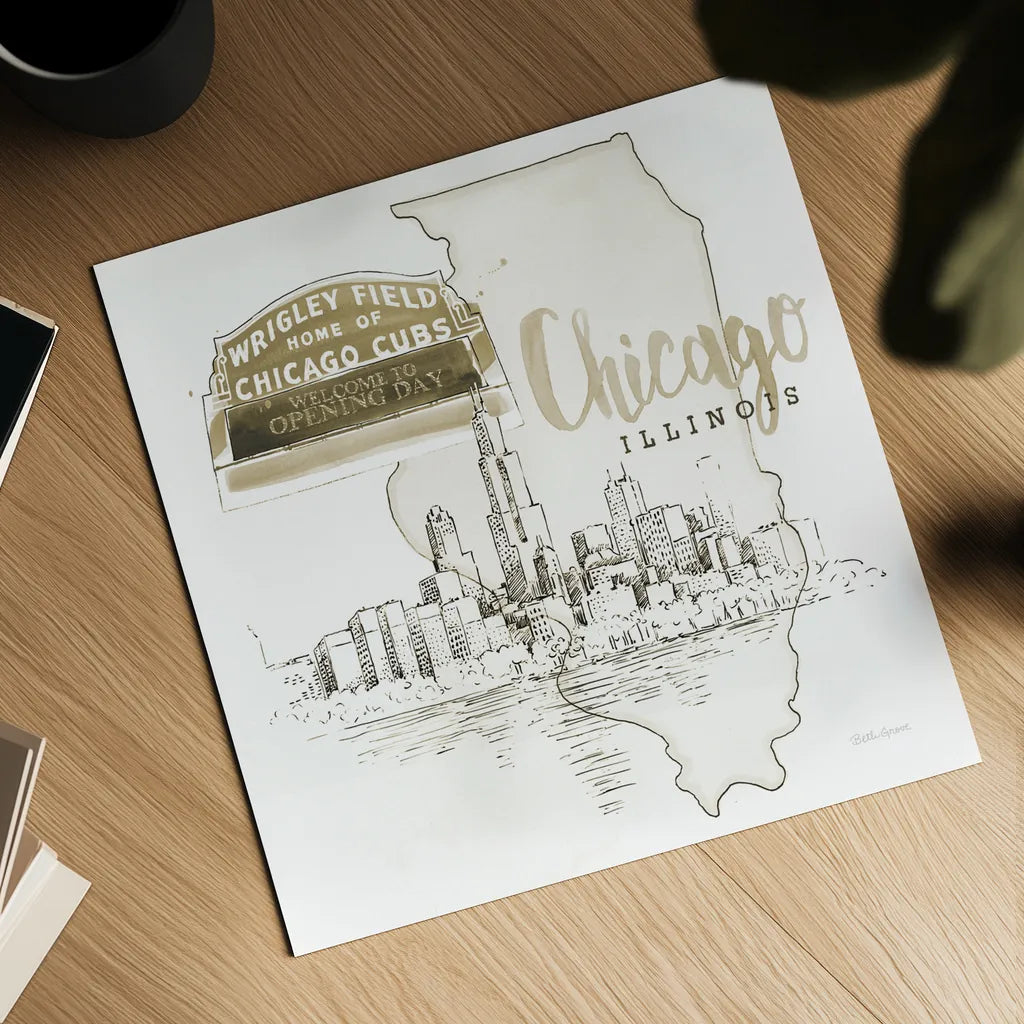 US Cities II by Beth Grove. Shown as a detailed flat fine art print, highlighting archival giclee quality. Available as an archival giclee rolled canvas, fine art paper, or poster print. SKU 81966a.