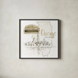 US Cities II by Beth Grove. Shown in a sleek black glass frame for a contemporary gallery look. Available as an archival giclee rolled canvas, fine art paper, or poster print. SKU 81966a.