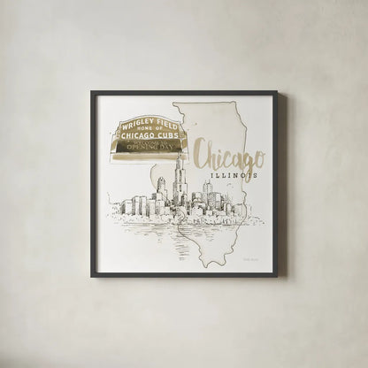 US Cities II by Beth Grove. Shown in a sleek black glass frame for a contemporary gallery look. Available as an archival giclee rolled canvas, fine art paper, or poster print. SKU 81966a.