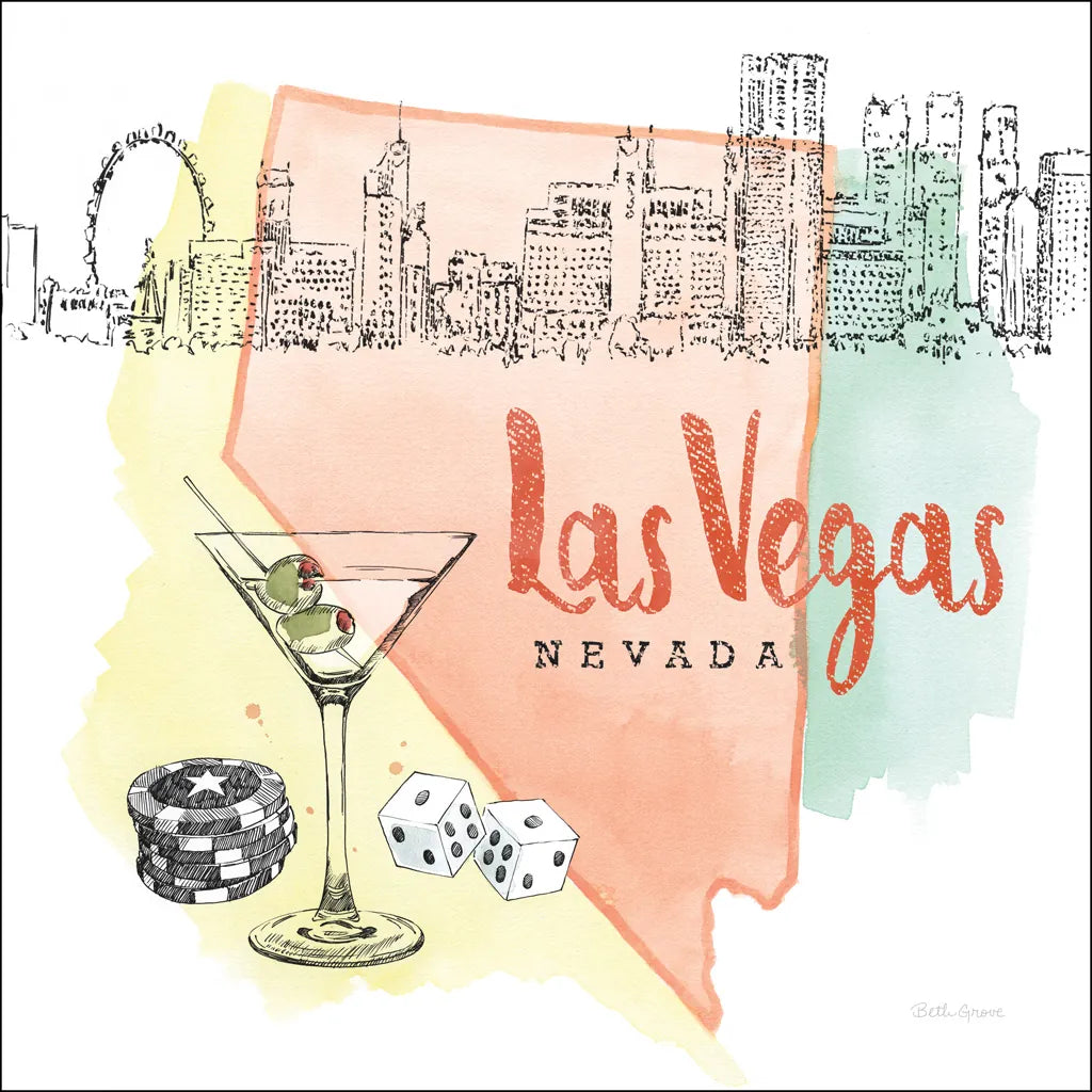 US Cities III by Beth Grove. SKU 27168a. Archival Giclee Fine art print for wall decor.